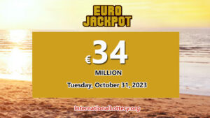2023年10月27日：欧洲彩券 EuroJackpot 下一次抽奖的奖金达到€34,000,000。